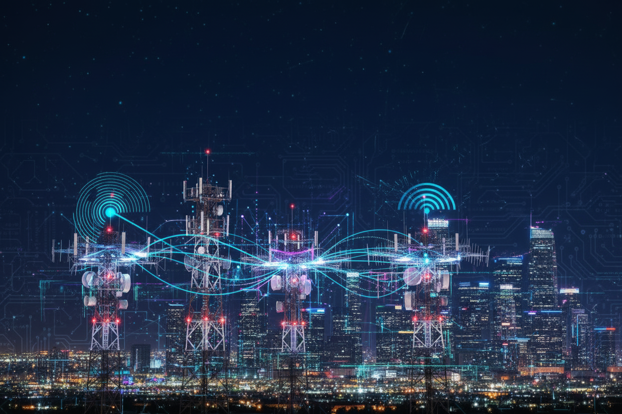 Torres de comunicación con red de conexiones tecnológicas